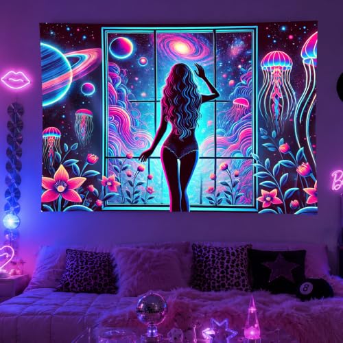 Blacklight Tapestry Sexy Girl UV Reactive Tapestry 78x59 Inch