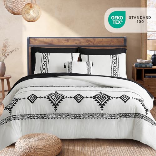 Embroidery Full Size Comforter Set 7 Pieces White Bed in a Bag