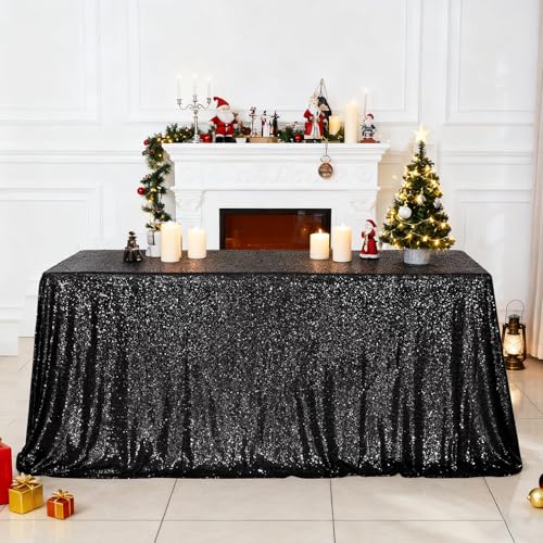Sequin Tablecloth 90x132 Inch Black for Halloween Wedding Party