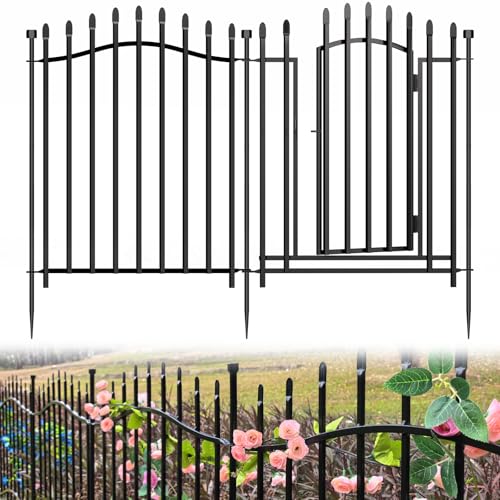 No Dig Garden Fence 32" H x 22.5'L with Gate Decorative Yard Dog Panels (6.32 Sq Ft)