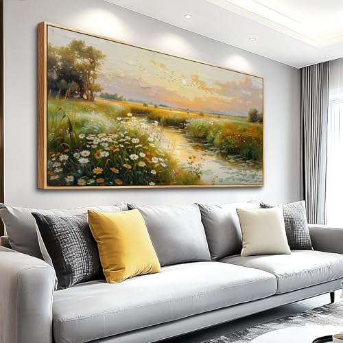 Wood Framed Canvas Wall Art For Living Room Large Wall Decor For Office Bedroom Decorations Pastoral Scenery Picture Water edge Painting Artwork Ready To Hang Home Decor 30x60 In