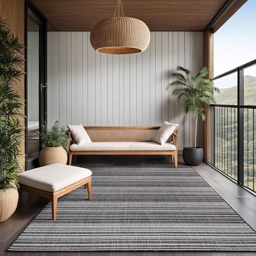 Stripe Outdoor Rug 10x14 Washable Outside Carpet for Indoor Patio Porch Waterproof Easy Cleaning Non Shedding Area Rugs Dark Gray 10 x 14 (140 Sq Ft)