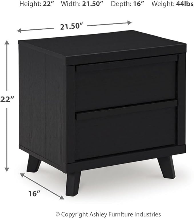 Signature Design by Ashley Danziar Modern 2 Drawer Nightstand with Wireless Charging and USB Ports, 24.37" Tall, Black