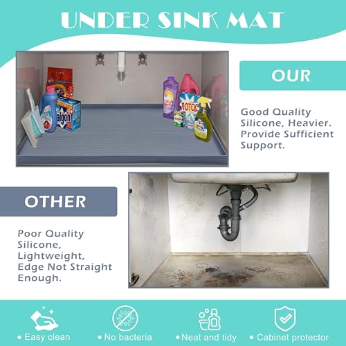 Waterproof Silicone Under Sink Mat 25'' x 22'' Shelf Liner for Kitchen and Bathroom (550 sq in)