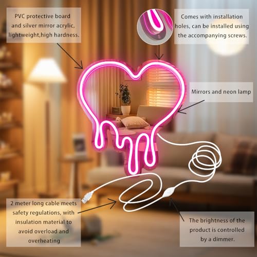 Melting Heart Neon Acrylic Mirror Sign with LED Light