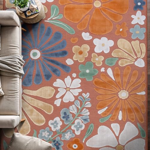 Outdoor Rug 6x9 Modern Floral Tropical Area Rugs for Outdoor and Indoor Patio Easy to Clean Non Shedding Living Room Porch Garden Washable Outside Carpet (58.5 Sq Ft)