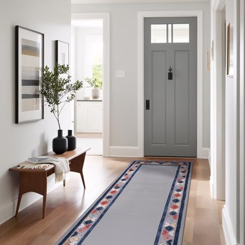 Outdoor Runner Rug 2x7 Modern Floral Bordered Area Rugs for Indoor and Outdoor Patio Easy to Clean Non Shedding Living Room Porch Garden Washable Outside Carpet (14 Sq Ft)