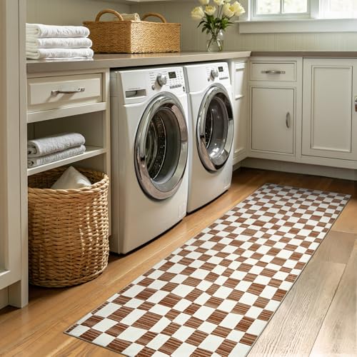 2x5 Runner Rug Modern Checkered Geometric Lattice Hallway Rug Brown (10 Sq Ft)