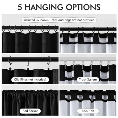 100% Blackout Back Tab Pleat Linen Curtains 50" Wx120 L