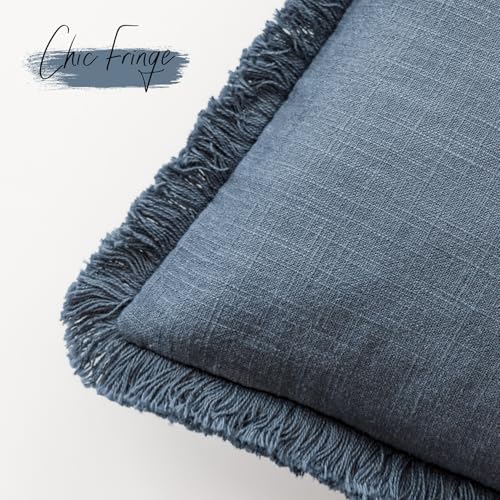 Decorative Linen Fringe Throw Pillow Covers 20×20 Inch (2 Count)