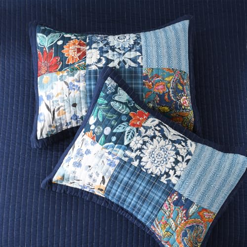 Cotton Bedspread Luxury Vintage Floral Patchwork Quilt Blue Bedding Sets