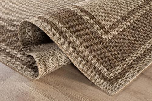 Outdoor Rug 6x9 Modern Bordered Area Rugs for Indoor and Outdoor Patio Deck Porch Garden Waterproof Weather Sun Resistant Washable Outside Carpet