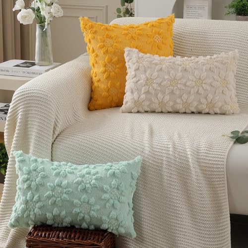 Spring Summer Pillow Covers 12x20 inch Set of 2 Beige Sunflower (2 Count)