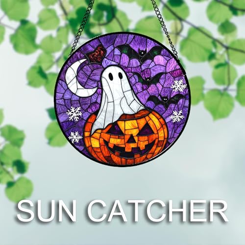 Stained Glass Window Hanging Halloween Horror Pumpkin 7.8"