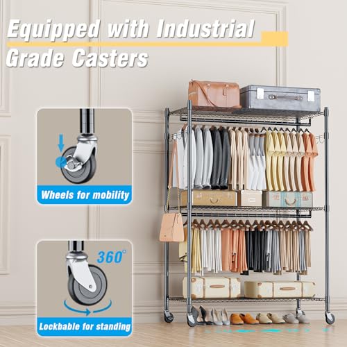 3 Tier Heavy Duty Garment Rack with Wheels