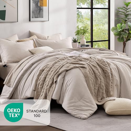 Queen Size Comforter Set 7 Pieces Oatmeal Beige Bed in a Bag