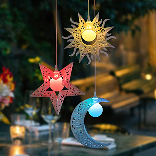 Solar Wind Chimes with Sun Moon Star Color Changing Windchimes