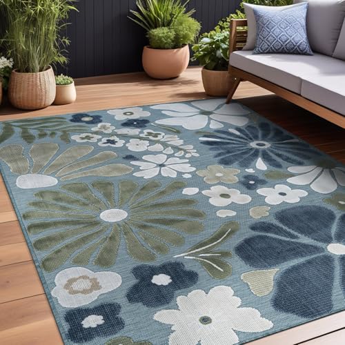 Outdoor Rug 6x9 Modern Floral Tropical Area Rugs for Outdoor and Indoor Patio Easy to Clean Non Shedding Living Room Porch Garden Washable Outside Carpet (58.5 Sq Ft)