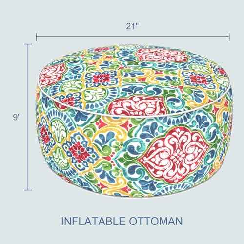 Indoor Outdoor Inflatable Ottoman with Handle D21 x H9 Inch