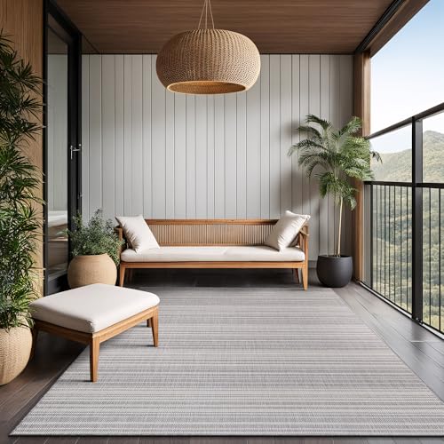 Stripe Outdoor Rug 10x14 Washable Outside Carpet for Indoor Patio Porch Waterproof Easy Cleaning Non Shedding Area Rugs Gray 10 x 14 (140 Sq Ft)