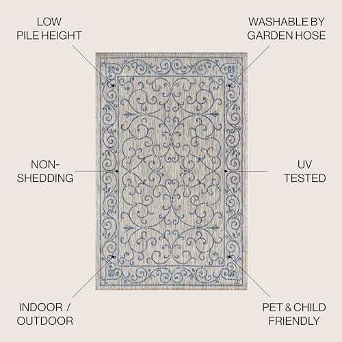 Vintage Filigree Indoor Outdoor Square Area Rug 4X4 Gray