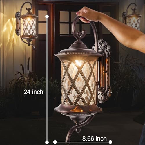 Oil Rubbed Bronze 24" Large Outdoor Coach Light Retro Exterior Waterproof Wall Lantern