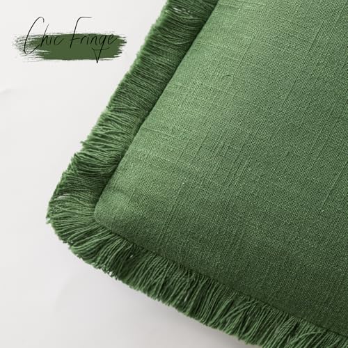 Decorative Linen Fringe Throw Pillow Covers 26×26 Forest Green (2 Count)