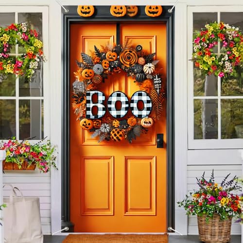 Halloween Door Cover Boo Pumpkins 35x71 Inch Polyester