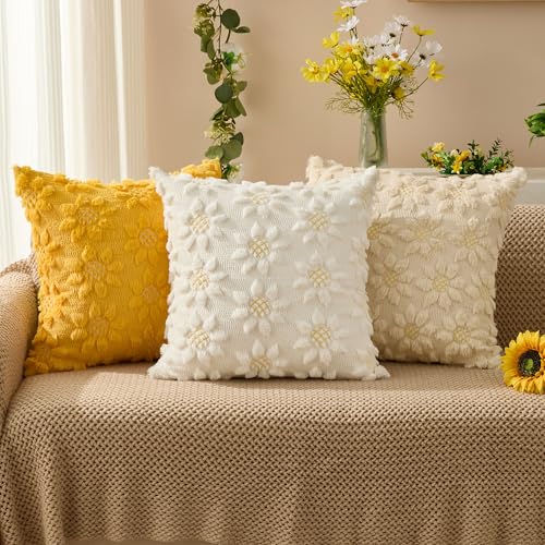 Spring Summer Pillow Covers 16x16 inch Set of 2 White Sunflower (2 Count)