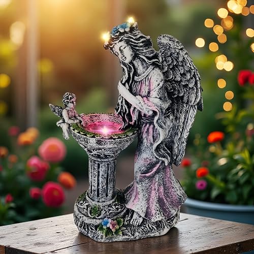 Solar Angel Decor 12 Inch Fairy Resin Outdoor Statue with Fountain Light