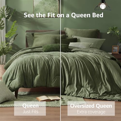 Queen Comforter Set 7 Pieces Cationic Green Bed in a Bag