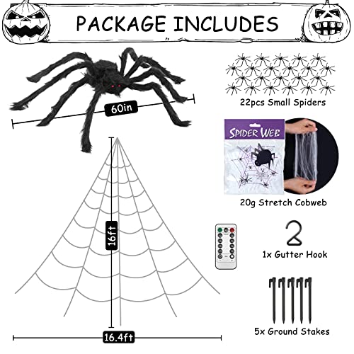 Spider Web Halloween Decorations Outdoor Lights (Battery-Purple Lights with Large Spider)