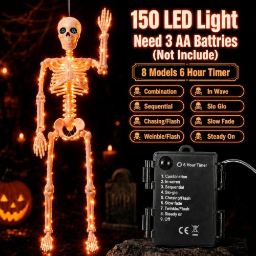 Purple & Orange Light Halloween Skeleton Decor (Orange Light & Purple Light)