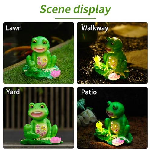 Upgraded Size Solar Garden Outdoor Statues Frog Mother and Little Frog with 6 LED Solar Figurine for Lawn