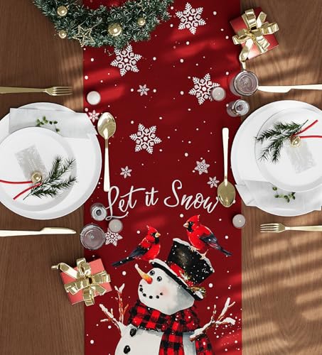 Table Runner for Christmas Decorations with Snowman Snowflakes