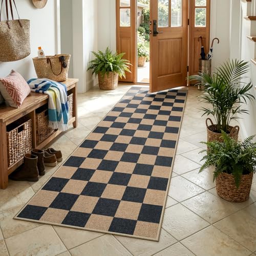 Checkered Easy Jute Kitchen Runner Rug