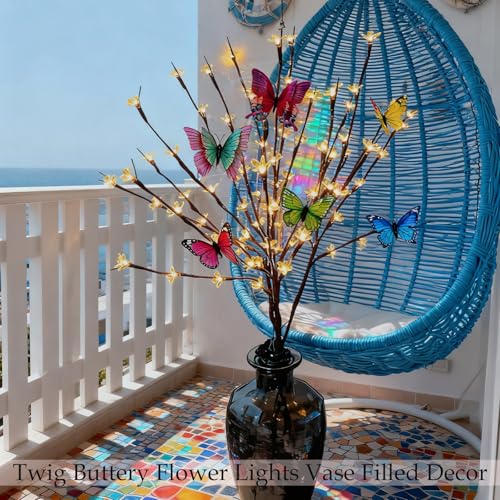 60 LED Battery Lit Stems Flowers Butterfly Branch for Window Vase Decor