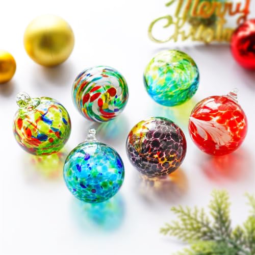 6Pcs Hand Blown Glass Ornament Balls 2.3'' Hanging Witches Ball Gazing Ball (6 Count)