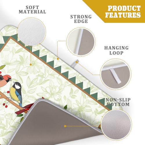 Spring Dish Drying Mat for Kitchen Counter Cute Bird Summer Super Absorbent Reversible Microfiber Kitchen Countertop Protector Dishes Pad Large 18x24 inch