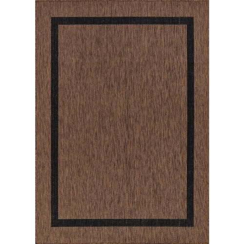 Bordered Outdoor Rug 8x10 Washable Outside Carpet for Indoor Patio Porch Waterproof Easy Cleaning Non Shedding Area Rugs Nut Brown