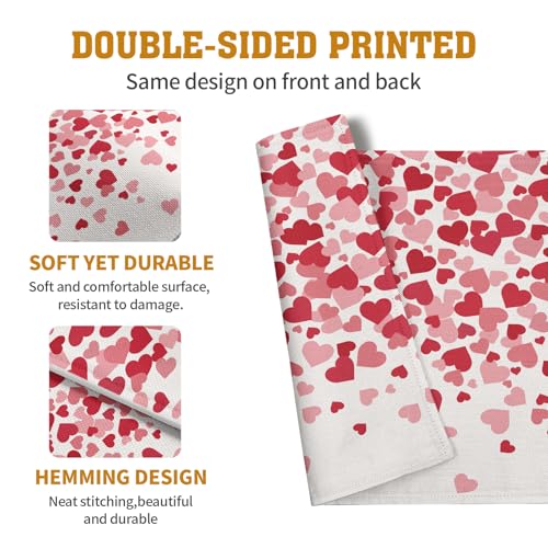 Valentine's Day Pink Love Heart Placemats Set of 4 Valentine Dining Place Mat Heat Resistant Washable Wedding Anniversary Rectangle Table Mat for Outdoor Kitchen Home Party 12x18 Inch (4 Count)
