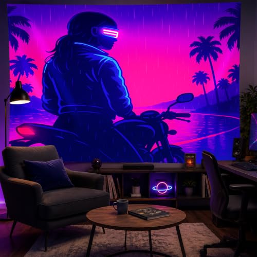 Blacklight Tapestry Biker Retro Wall Hanging 78 x 59 Inch