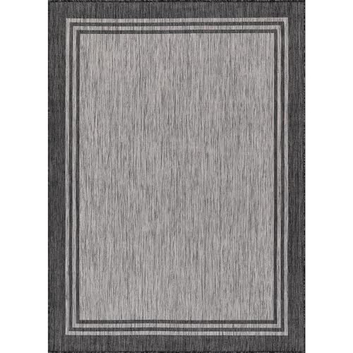 Bordered Outdoor Rug 8x10 Washable Outside Carpet for Indoor Patio Porch Waterproof Easy Cleaning Non Shedding Area Rugs Dark Gray 8 x 10