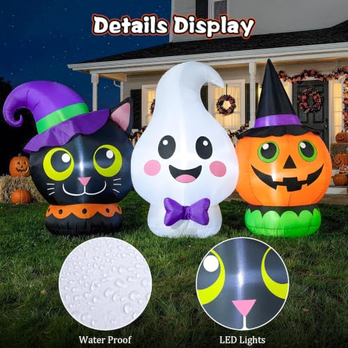 6FT Halloween Inflatables Pumpkin Ghost and Cat Outdoor Decorations with LED Lights (6FT Pumpkin Ghost)