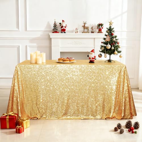 Sequin Tablecloth 90x132 Inch Gold for Wedding Party
