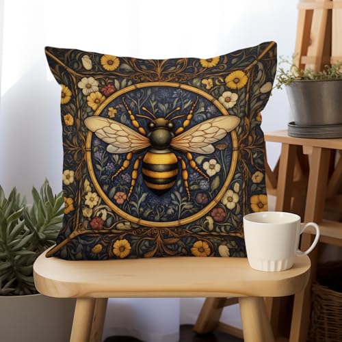 William Morris Abstract Vintage Floral Bee Design Velvet Throw Pillow Covers Home Decor