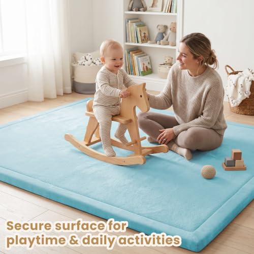 Baby Play Mat for Floor 1.3" Thick Memory Foam Play Mats 71"×79" Tummy Time Crawling with Non