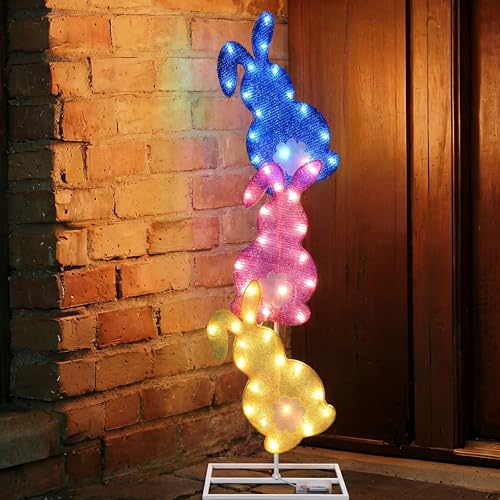 Easter Bunny Lights Outdoor Decoration 41 Inch H Pre (Blue,Pink,Yellow / Bunny)