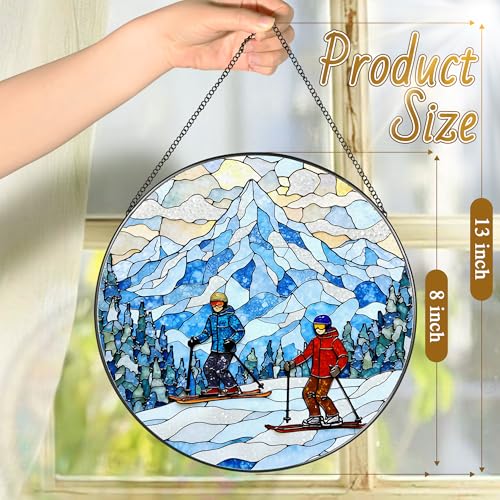 8'' Snowy Mountain Skiers Sun Catcher Ornament
