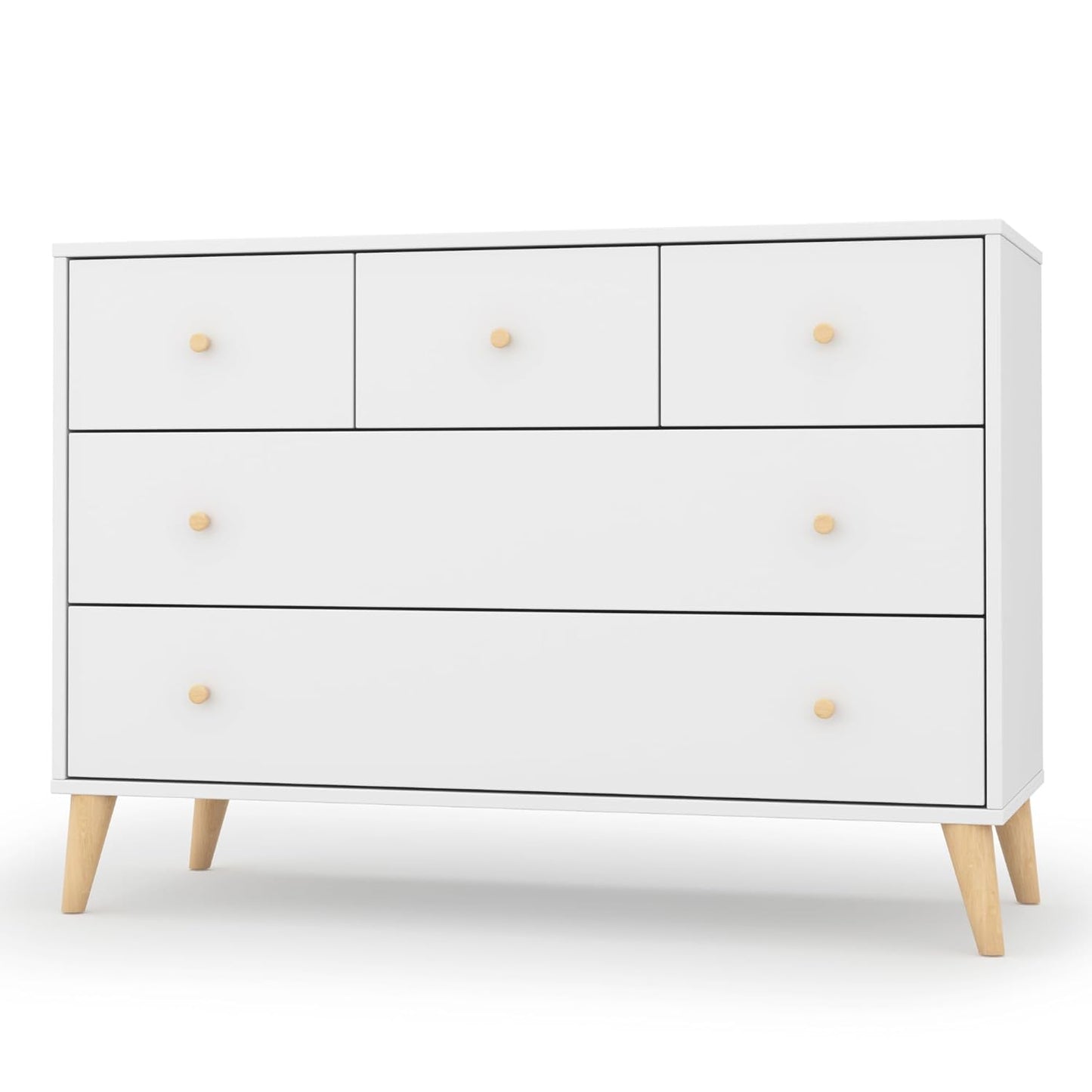 dadada Austin 5-Drawer Dresser for Nursery and Bedroom - Modern Design, Large Storage, Baby-Safe Finish, Anti-Tip Safety, Solid Wood Feet, Durable Construction (White+Natural)